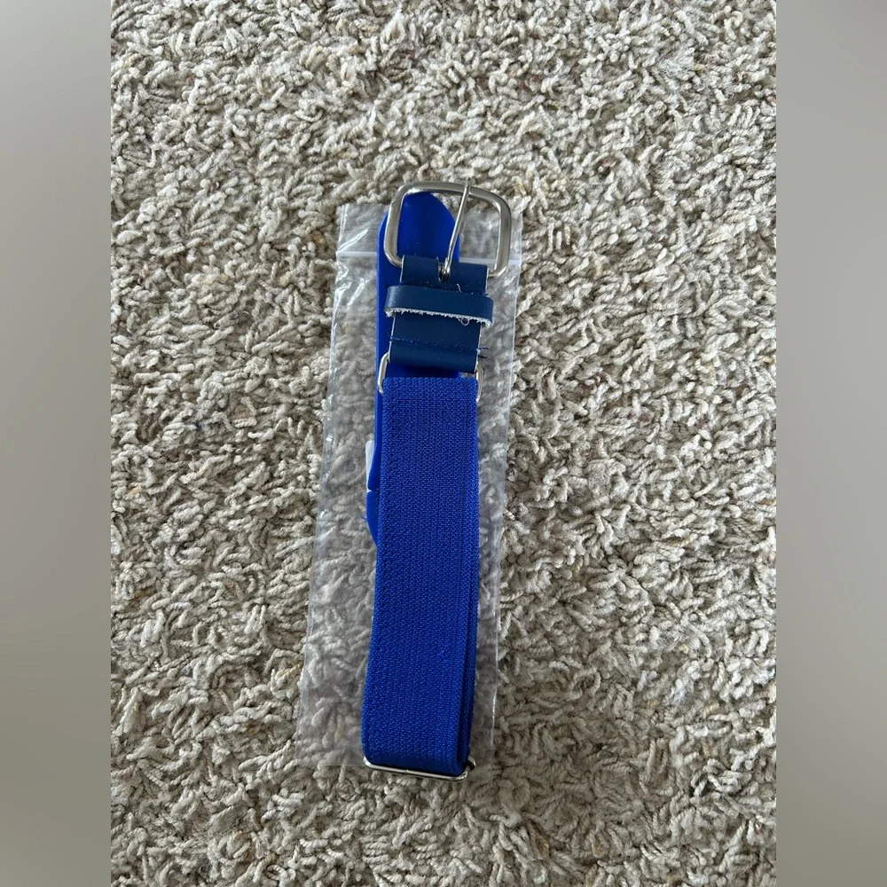 Youth Adjustable Elastic Blue Baseball Belt with Silver Buckle